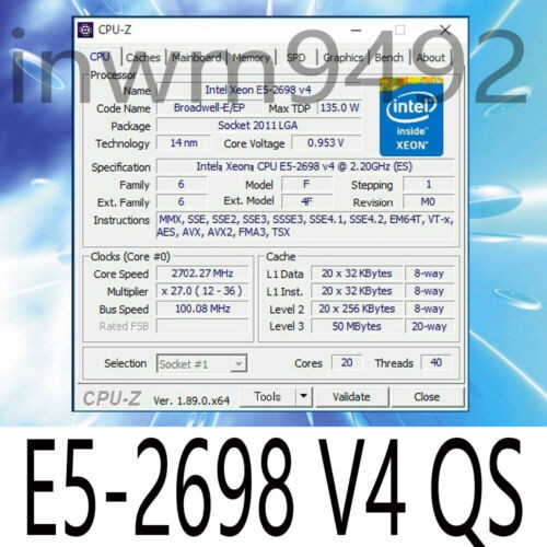 Intel Xeon E5-2698 V4 Qs 2.2Ghz 20-Core 135W Lga2011-3 Cpu Processor