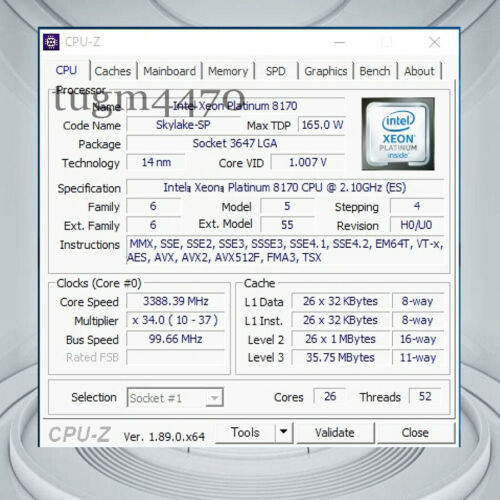 Intel Xeon Platinum 8170 Qs 2.10Ghz 26-Core 35.75Mb 165W Lga-3647 Cpu Processor