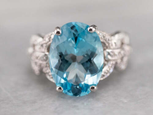 White Gold Blue Topaz And Diamond Cocktail Ring