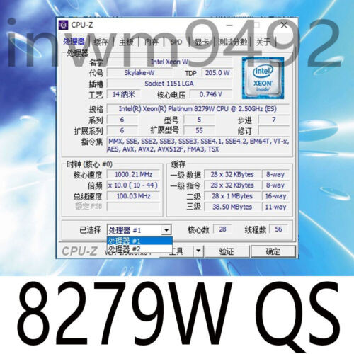 Intel Xeon Platinum 8279W Qs 2.5Ghz 38.5Mb 28-Core Lga-3647 Server Cpu Processor