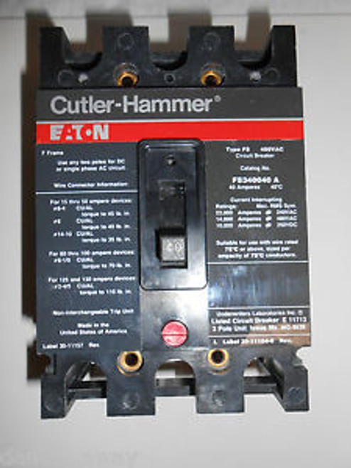 Cutler-Hammer Eaton FS340040A, type FS 480VAC circuit breaker 40A