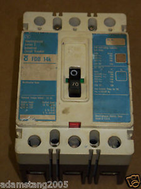 Westinghouse FDB 14k 3 pole 70 amp FDB3070 Circuit Breaker CHIPPED Westinghouse FDB 14k 3 pole 70 amp FDB3070 Circuit Breaker CHIPPED