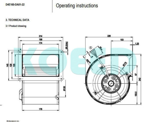 Ebmpapst Fan D4E160-Da01-22 Ac 230V 114/140W ?160Mm Dual Inlet Centrifugal Fan