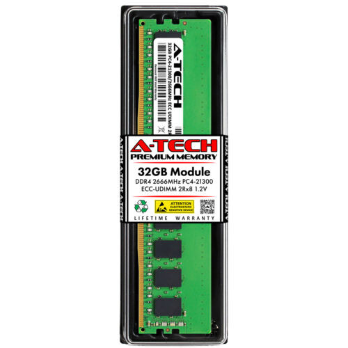 A-Tech 32Gb 2Rx8 Pc4-21300 Ddr4 2666 Mhz Ecc Unbuffered Udimm Server Memory Ram