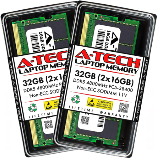 A-Tech 32Gb (2X16Gb) Ddr5 4800 Mhz Sodimm Pc5-38400 Cl40 262-Pin 1.1V Laptop ...