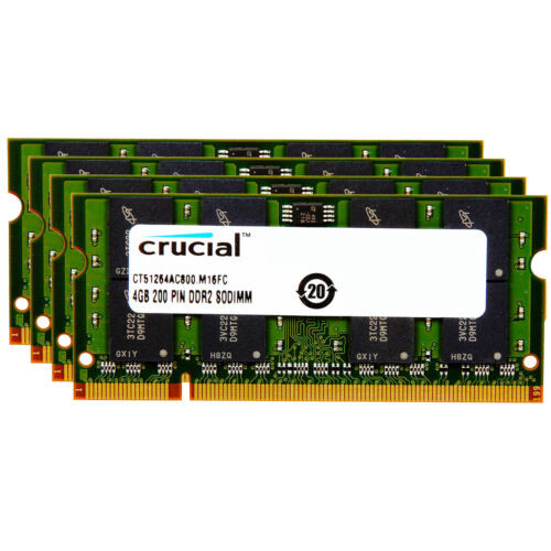 Crucial 16Gb 4X 4Gb Ddr2 800Mhz Pc2-6400 Ram So-Dimm 200-Pin Laptop Memory 2Rx8