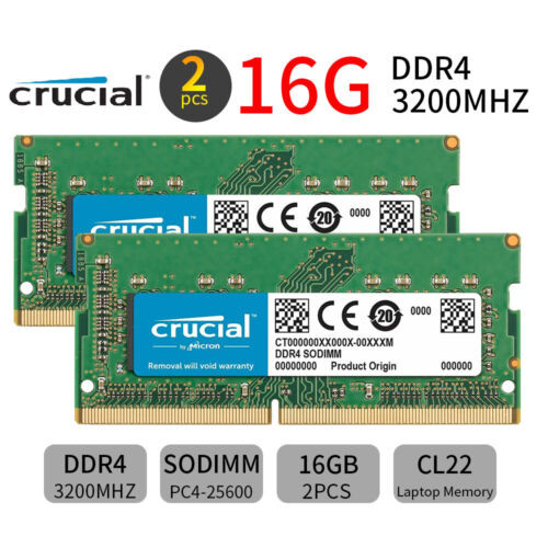 Crucial 32Gb 2X 16Gb Ddr4 3200Mhz Pc4-25600 Laptop 260Pin Cl22 Sodimm Memory Au