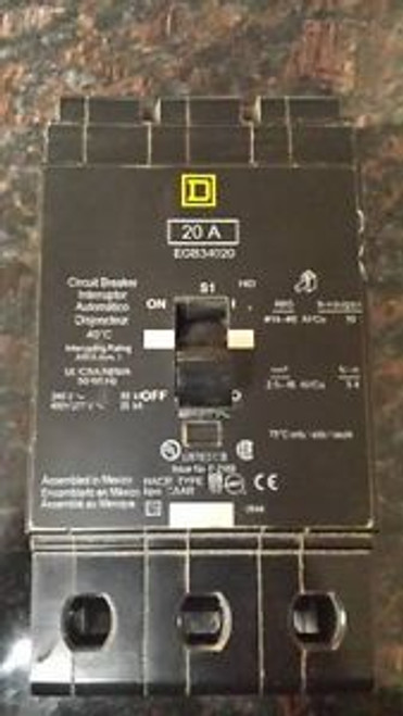 Square D EGB34020 480V 3 pole 20 Amp Circuit Breaker