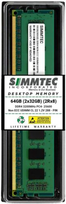 Simmtec Ram 64Gb (2X32Gb) Ddr4 3200Mhz Dimm Pc4-25600 Udimm Non-Ecc Cl22 2Rx8