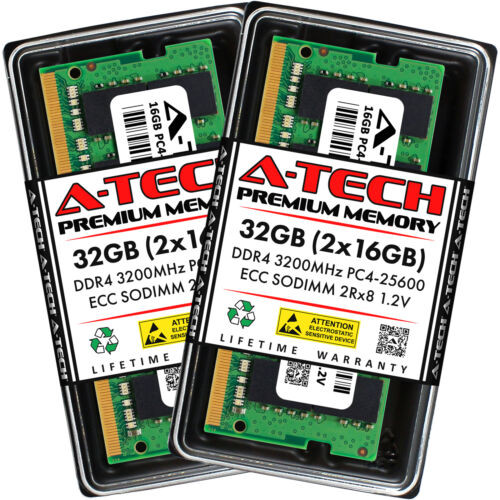 A-Tech 32Gb 2X 16Gb 2Rx8 Pc4-25600 Ddr4 3200Mhz Ecc Unb Sodimm Server Memory Ram