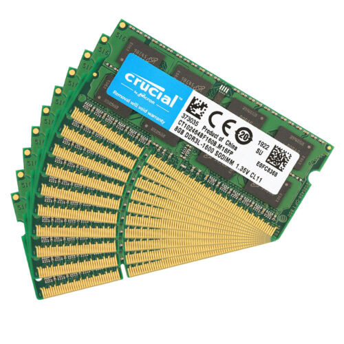 Crucial 10X 8Gb 2Rx8 Pc3L-12800S Sodimm Ram Laptop Memory Cl11 Ddr3L 1600Mhz Lot