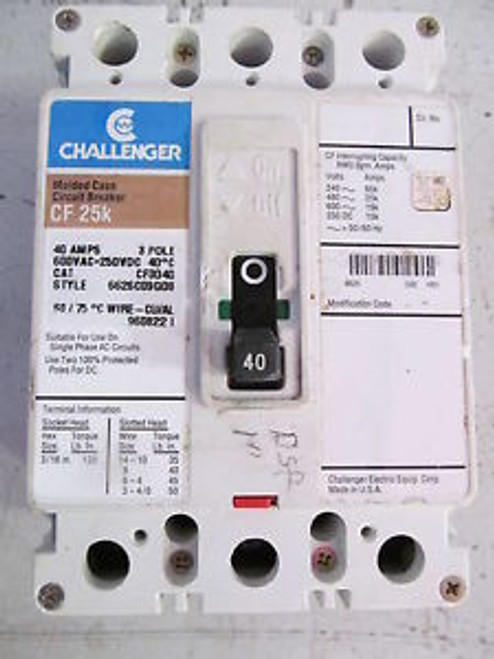 Challenger CF3040 Circuit Breaker 40 Amp 3 Pole 600 V
