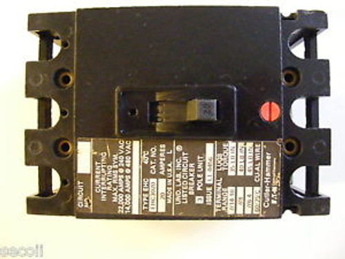 EHC3020  Cutler Hammer 3 Pole 20 Amp 480 Volt Circuit Breaker - Used