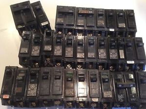 GE Circuit Breaker assortment 1 pole, 2 pole 15, 20, 30, 40 and 100 amp brkrs