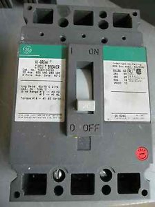 GE General Electric THED136020 20 Amp 3 Pole 600 V Circuit Breaker