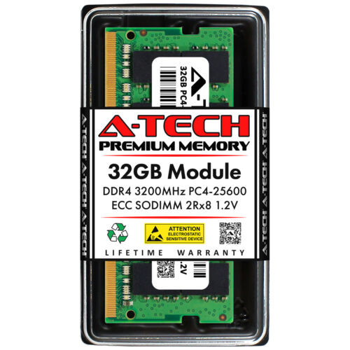 A-Tech 32Gb 2Rx8 Pc4-25600 Ddr4 3200Mhz Ecc Unbuffered So-Dimm Server Memory Ram