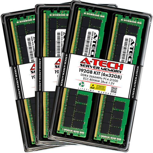 A-Tech 192Gb 6X 32Gb 2Rx4 Pc4-21300R Ddr4 2666 Ecc Reg Rdimm Server Memory Ram