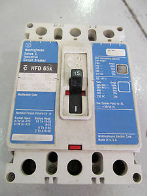 Westinghouse HFD3015L 15 Amp 3 Pole 600 V Circuit Breaker