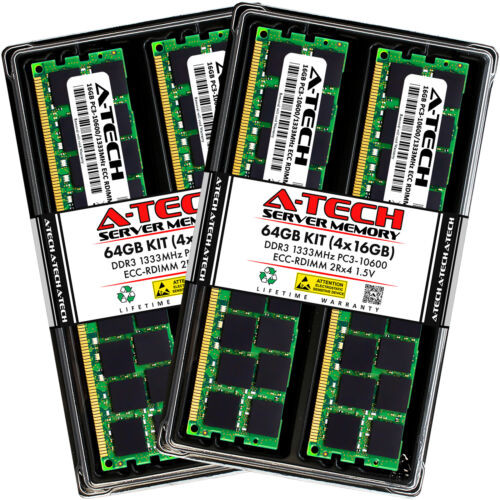 A-Tech 64Gb 4X 16Gb 2Rx4 Pc3-10600R Ddr3 1333Mhz Ecc Rdimm Reg Server Memory Ram