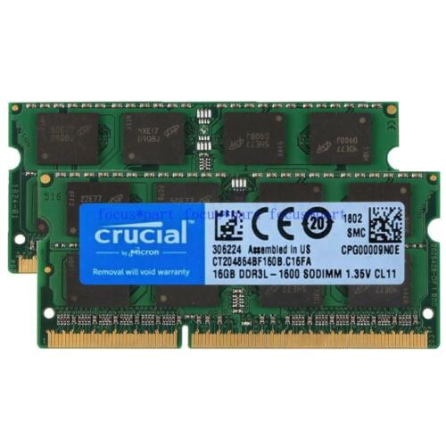 Crucial 32Gb (2X16Gb) Kit Ddr3L 1600 Mhz Pc3L-12800S 204Pin Sodimm Laptop Memory