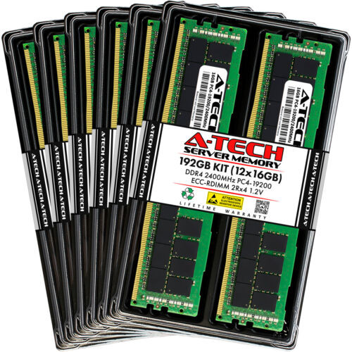 A-Tech 192Gb 12X 16Gb 2Rx4 Pc4-19200R Ddr4 2400 Ecc Reg Rdimm Server Memory Ram