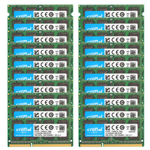 Crucial 20X 8Gb 2Rx8 Pc3L-12800S Ddr3L 1600Mhz Sodimm Ram Laptop Memory 160Gb