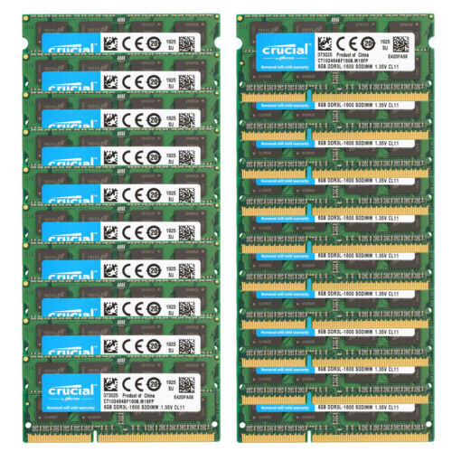Crucial 20X 8Gb 2Rx8 Pc3L-12800S Ddr3L 1600Mhz Sodimm Notebook Memory 160G 1.35V