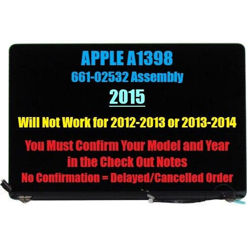 2015 Macbook Pro Retina 15" Lcd Screen Assembly A1398 Emc 2909 2910 661-02532