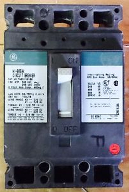 Circuit Breaker General Electric Hi Break THED136100 100 Amp 3 Pole 600 VAC