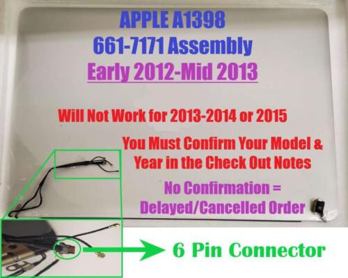 Apple Macbook Pro 15" Retina 2012/2013 A1398 Display Assembly