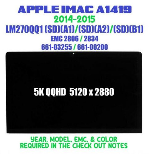27" Apple Imac A1419 Ips Retina 5K Display Lcd Assembly Lm270Qq1-Sd B1 Late 2015