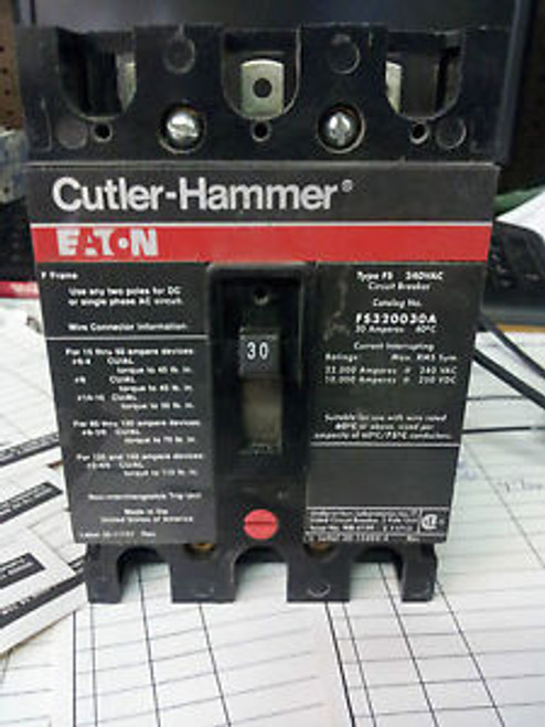 CUTLER HAMMER FS320030A 3 POLE 240 VOLT 30 AMP LIGHTLY USED BREAKER B49