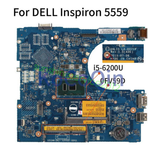 Cn-0Fv59D 0Fv59D La-D071P Motherboard For Dell Inspiron 5559  Intel I5-6200U Cpu