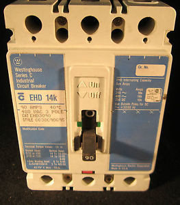 WESTINGHOUSE EHD3090 90A, 3P, 480V, 250 VDC, Type EHD, 14 kAIC CB