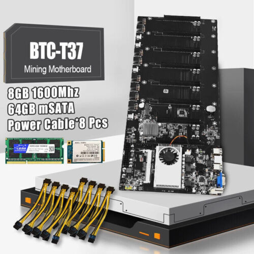 Btc-T37 Mining Motherboard Set 8 Gpu With 8Gb Ddr3 Ram 64Gb Ssd 8Pcs Power Cable