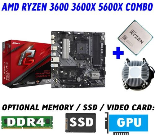 Amd Ryzen 5 5600X 3600X 3600 Cpu+Asrock B550M Phantom Gaming 4 Motherboard Combo