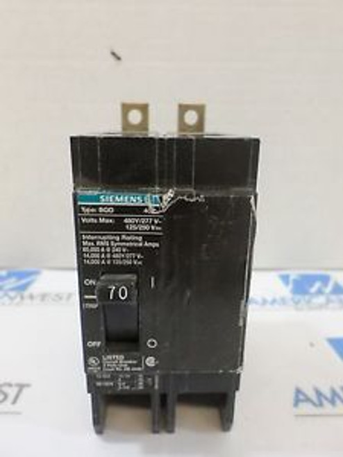 Used Siemens BQD270  2 pole 70 amp 480 volt bolt on circuit breaker BQD