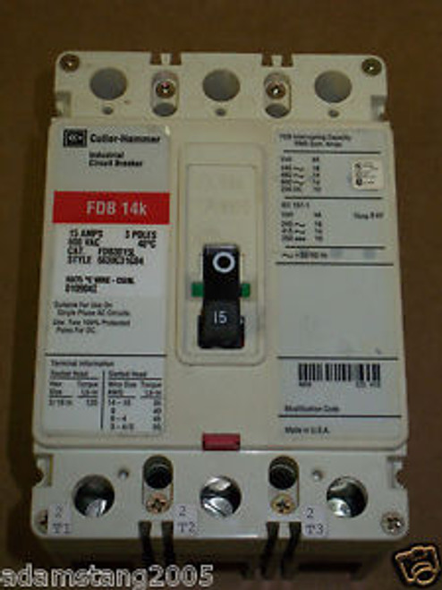 Cutler Hammer FDB 14k 3 pole 15 amp 600v FDB3015L Circuit Breaker RED