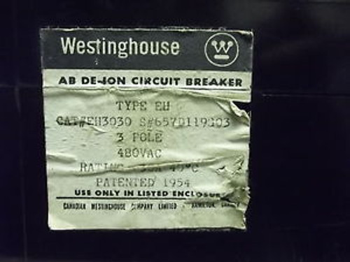 EH3030 30A 480V Westinghouse Circuit Breaker - Type 657D119G03