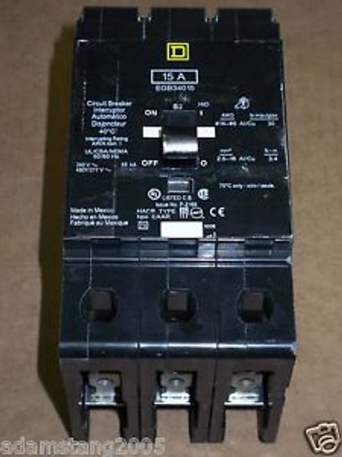 SQUARE D EGB 3 pole 15 amp 480Y/277v 240v EGB34015 Circuit Breaker Chipped