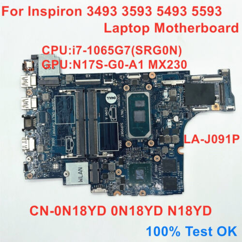 La-J091P For Dell Inspiron 3493 3593 5493 Motherboard I7-1065G7 Cn-0N18Yd N18Yd