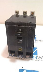 SQUARE D BREAKER QOB380VH 3 POLE 80 AMP 22KA  BOLT ON QOB 240V