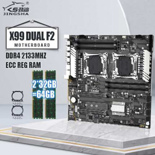 X99 Dual F2 Motherboard Set Lga2011-3 With Intel Xeon E5 V3 2 32Gb Ddr4 Ecc Ram