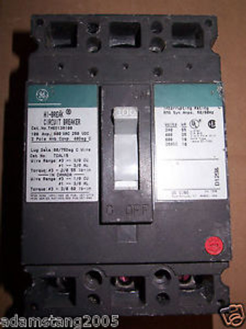 GE THED thed136100 100 amp 3 pole 600v Circuit Breaker Chipped