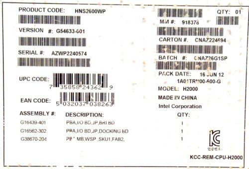 Intel Hns2600Wp Compute Module 2U Rack, Socket R 135 W Ddr3 Ecc  New Open Box