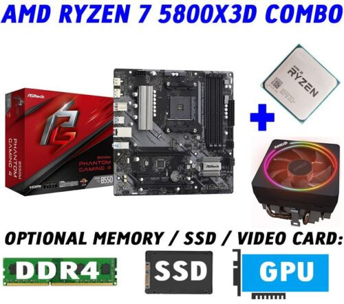 Amd Ryzen 7 5800X3D Cpu+Asrock B550M Phantom Gaming 4 Motherboard+Ddr4+Ssd Combo