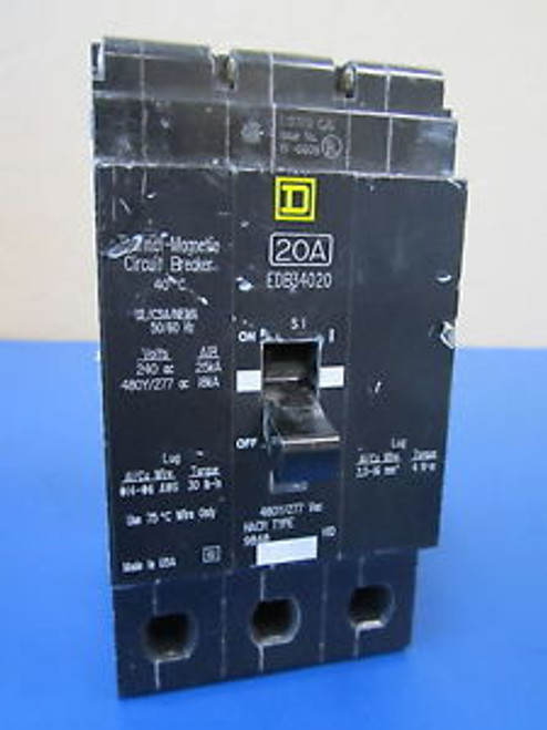 Square D EDB34020 20A 480/277 VAC 3 Pole Thermal-Magnetic Circuit Breaker