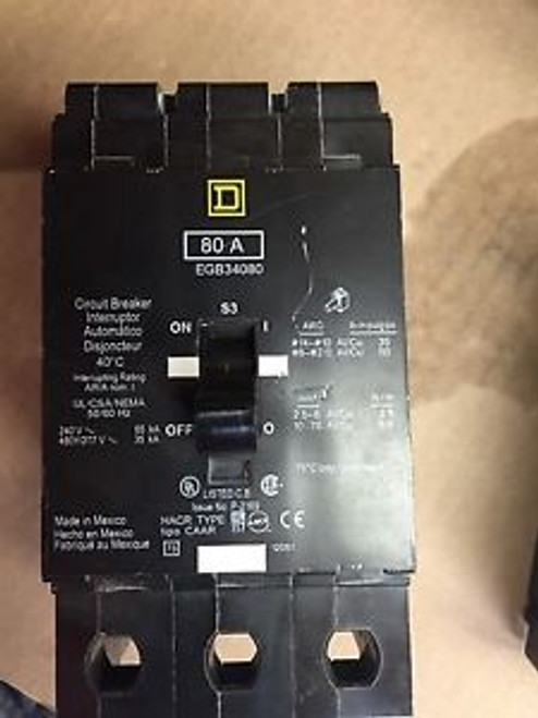 EGB34080 Circuit Breaker 80 Amp 480 Volt Square D