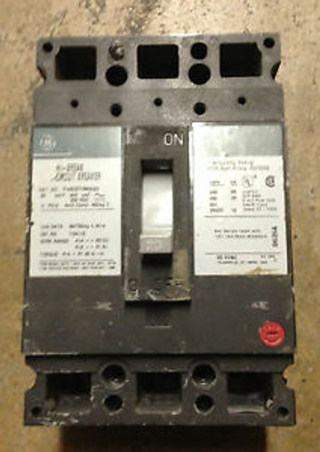 GENERAL ELECTRIC THED136020 3 POLE 20 AMP 600 VOLT BOLT IN NEWSTYLE BREAKER USED