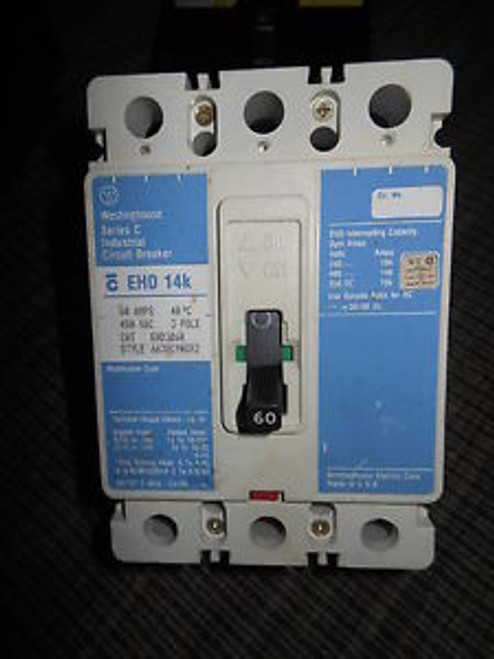 Cutler Hammer Westinghouse EHD3060 60amp 3pole 480v circuit breaker warranty